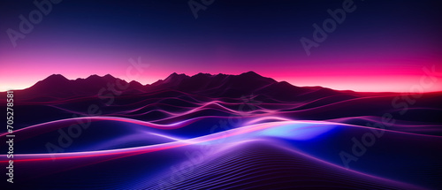 Abstract background with waves and lines against a mountain. Futuristic technology style. © Adrian