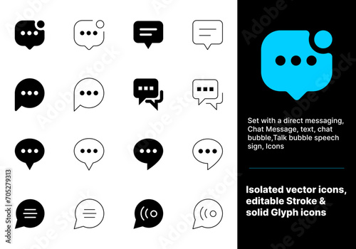 Set with a direct messaging, Chat Message, text, chat bubble,Talk bubble speech sign, vector icons illustration for web site or mobile & app