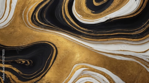 Black and gold marble abstract background. Decorative acrylic paint pouring rock marble texture. Horizontal Black and gold wavy abstract pattern.Created with Generative Ai technology