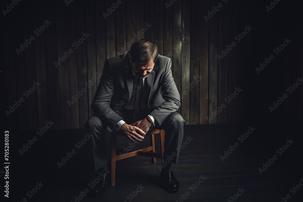 man sitting in a chair worried and thoughtful man sitting in a chair worried and thoughtful