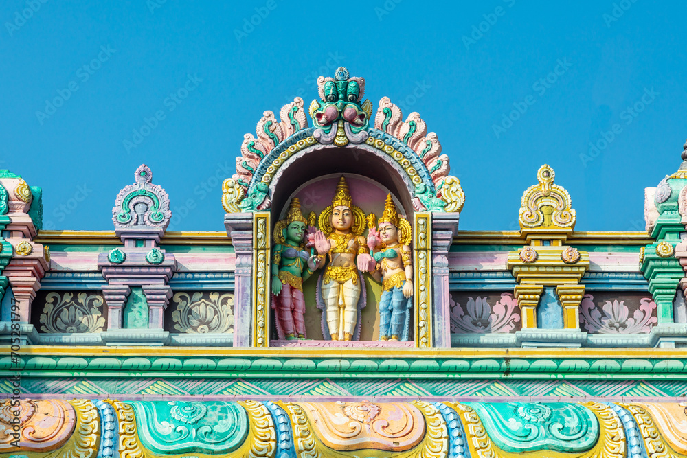 Colorful fertility deities statues on top of Karukathamman Temple, Mahabalipuram, Tamil Nadu, South India