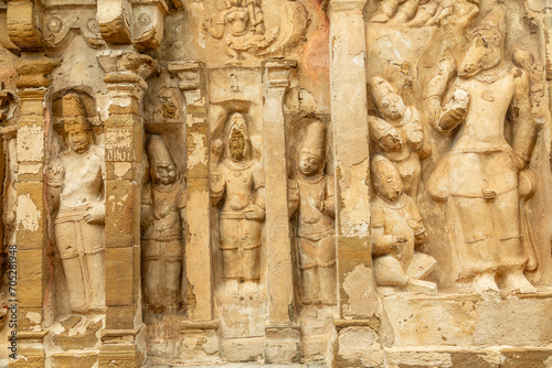 Thiru Parameswara Vinnagaram temple ancient idol statues decoration, Kanchipuram, Tondaimandalam region, Tamil Nadu, South India