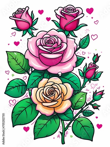 Eternal Roses Tattoo Collection  Timeless Beauty in Ink  Inked Roses Series  Vibrant  Stylized  and Embellished   Vibrant colors  bold black outlines  and embellishments 