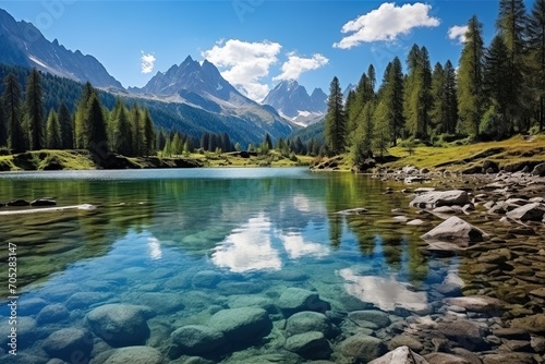 Stunning mountain lake landscape with crystal clear water © duyina1990