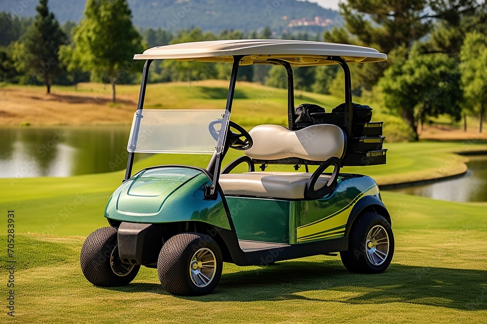 golf cart on a green and expansive golf course golf cart on a green and expansive golf course
