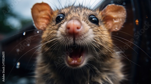 Close up of a rat looking in through a window