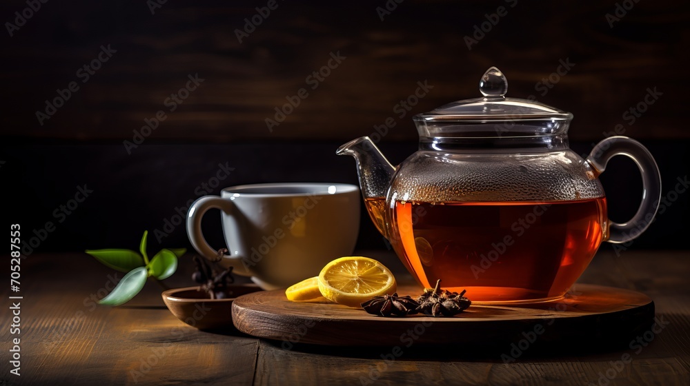 Sipping tea on a wooden table Sipping tea on a wooden table