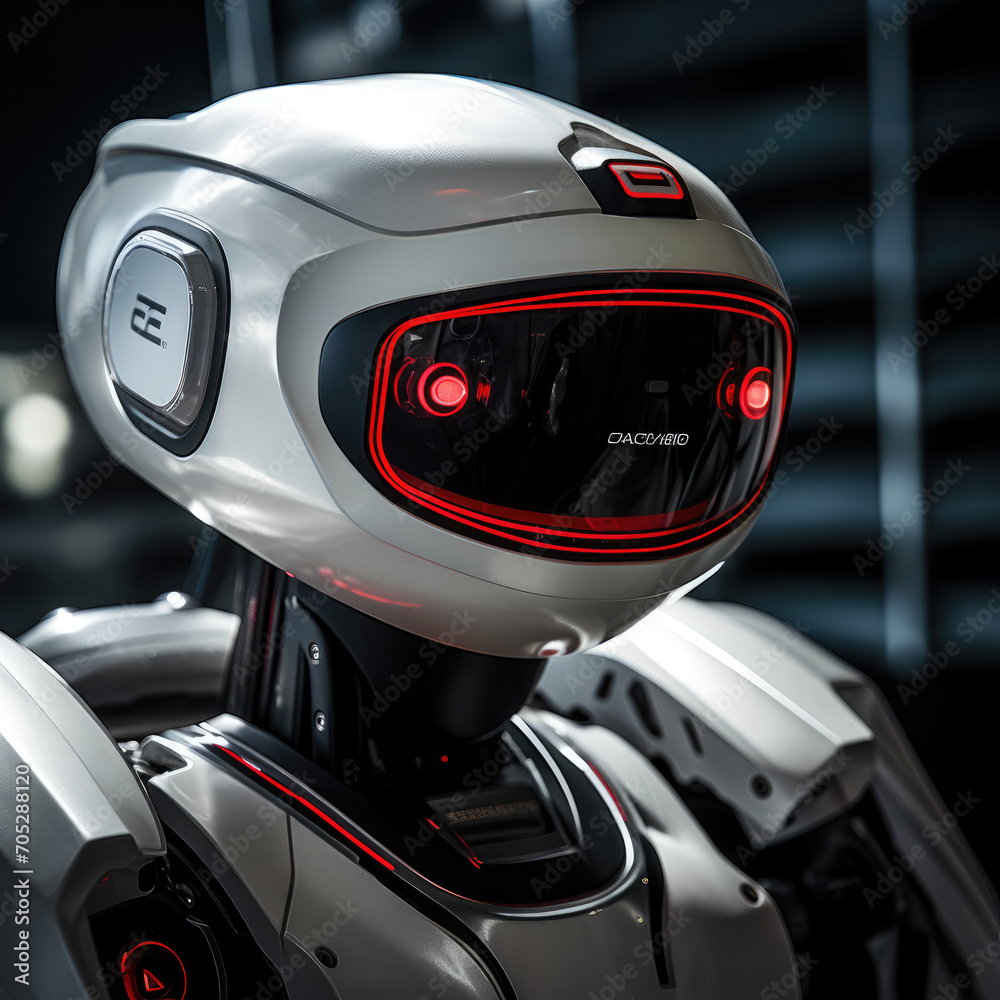 A robot in a futuristic style driving an autopilot car A robot in a futuristic style driving an autopilot car