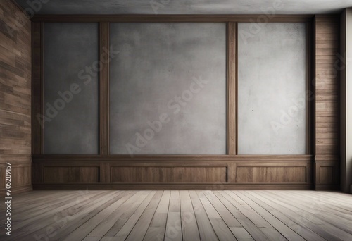 Empty room interior background concrete wall and wooden paneling 3d rendering
