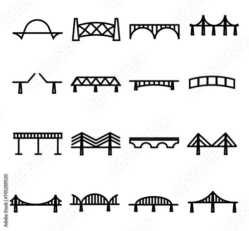 Bridge, icon set.City architecture construction