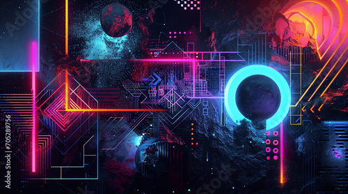 Abstract Dark Composition Featuring Intricate circuit pattern Neon Technology Wallpaper