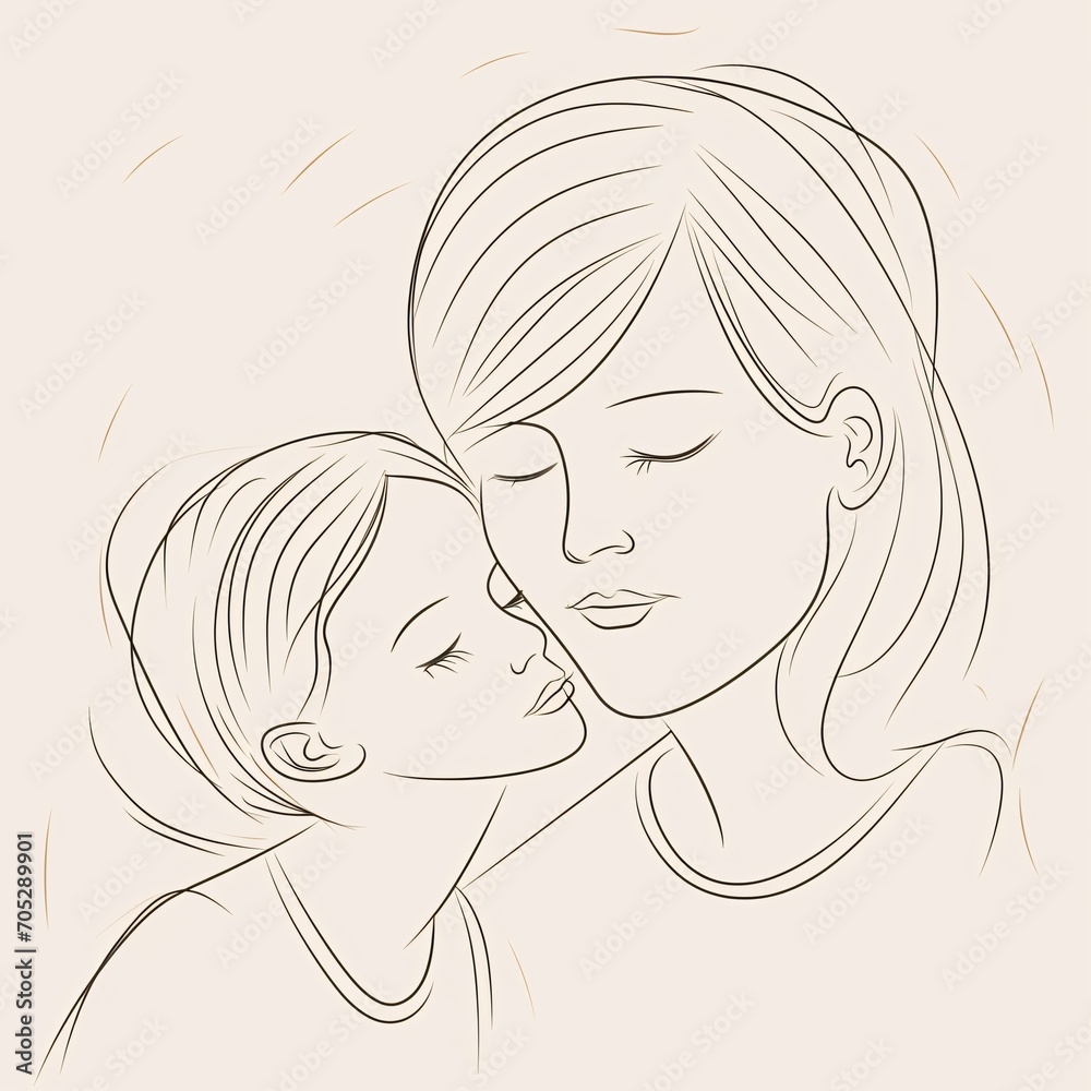 Maternal Affection: Mother and Child Bonding in Line Art Sketch Maternal Affection: Mother and Child Bonding in Line Art Sketch