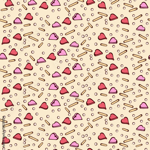 Cute Hand Drawn Cake Sprinkle Sweets. Vector Desserts Seamless Pattern for Valentine's Day Wallpapers or Wrapping Papers