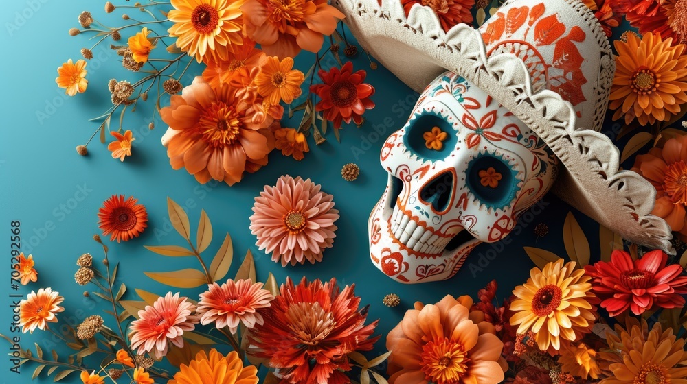 Sugar skull, traditional Mexican ornament.