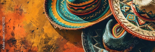 Festive Cinco de Mayo background with festive sombrero hats photo