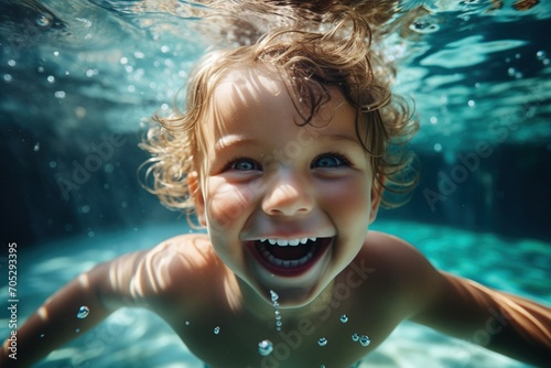 Ecstatic Kid Having Fun Swimming Underwater © Adobe Contributor