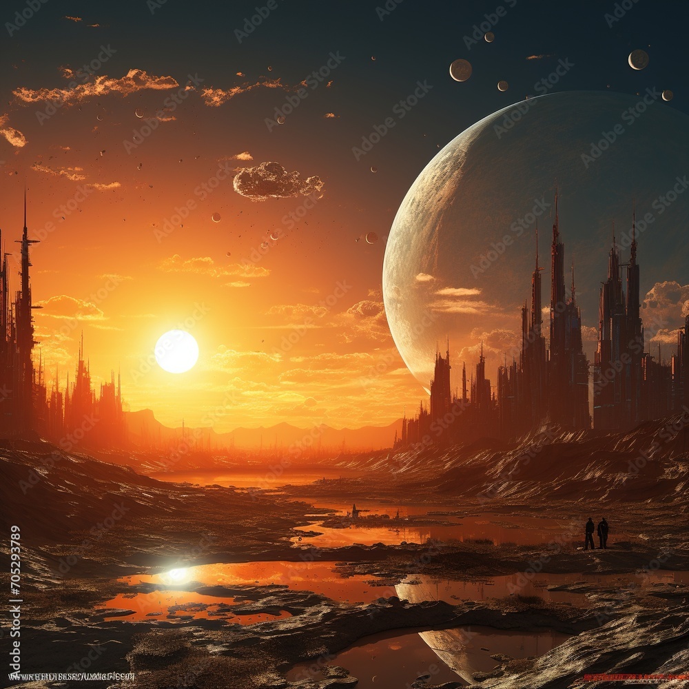 futuristic city on an alien planet
