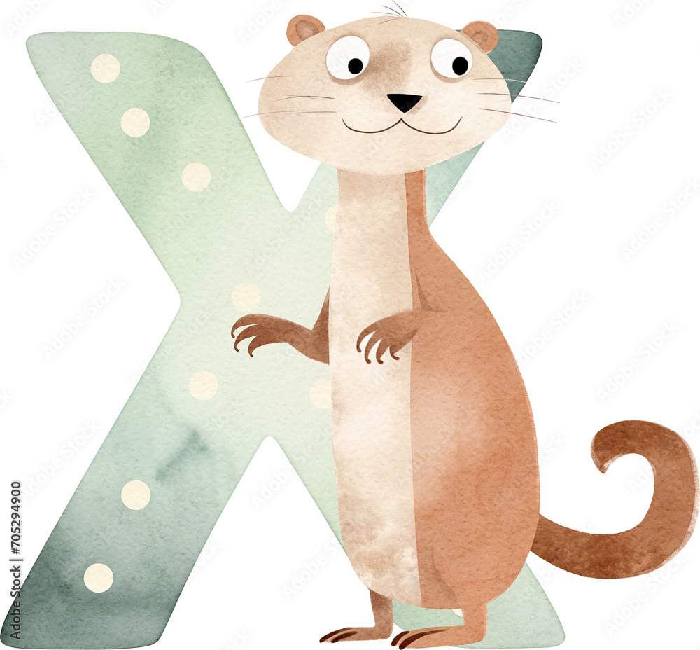 Obraz premium Letter X with xerus illustration created with Generative AI technology