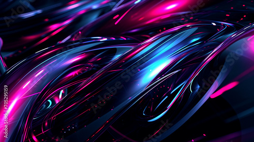 Dark Abstract Composition With Vibrant Neon Curves A View Background