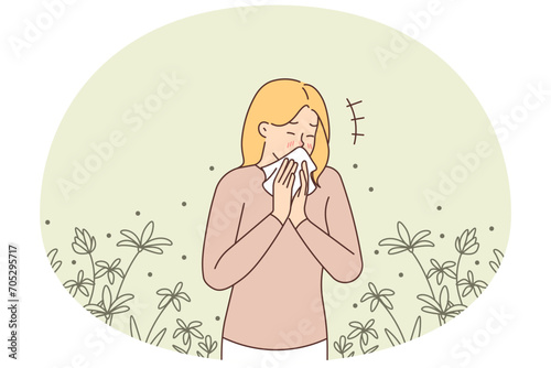 Unhealthy woman sneeze suffer from allergy