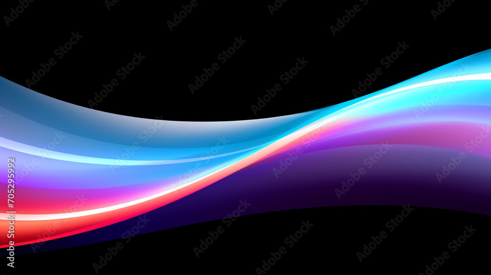 Fototapeta premium Néon effet flou, vague en mouvement, bleu électrique, violet, et rouge sur fond noir. Pour conception et création graphique, bannière.