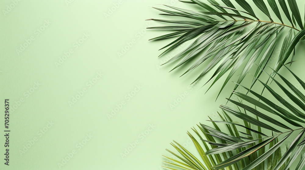 Palm tree leaves on a green background