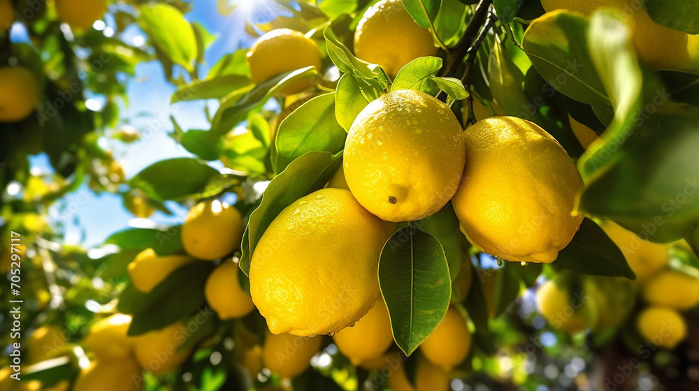 lemons fruit hanging on a branch.Generative AI