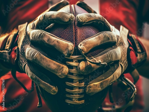 Grip of Victory: A Football Player's Anticipation Close-Up