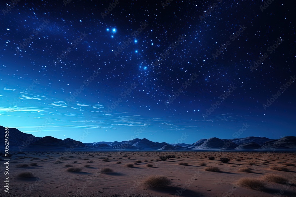 Scenic view night landscape of desert under the starry sky