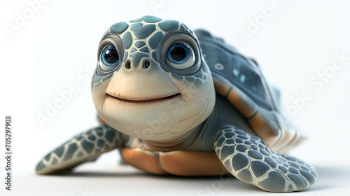 3d cartoon old sea turtle isolate on white background