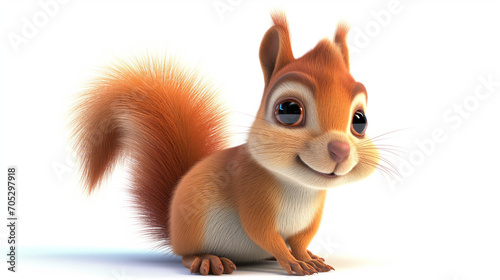 3d cartoon adorable red squirrel on white background © Surasri