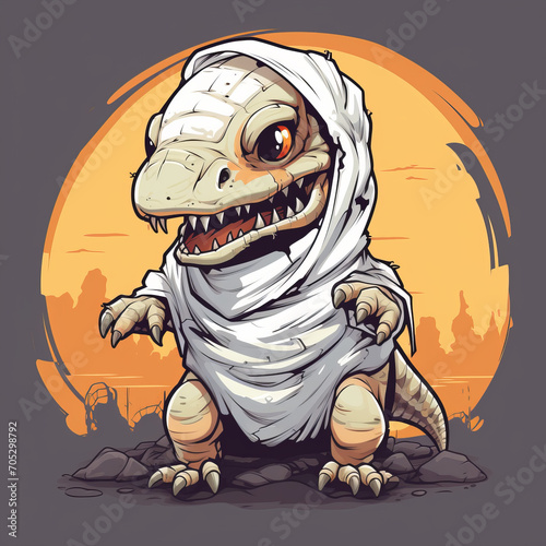 a Halloween dinosaur dressed as a mummy, 2d vector t-shirt design, generative ai © wayne