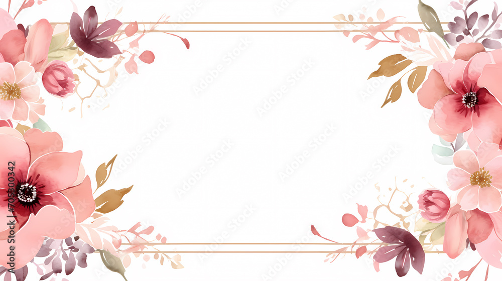 Floral frame with watercolor flowers, decorative flower background pattern, watercolor floral border background