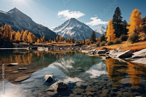 Scenic view of a mountain lake in the fall