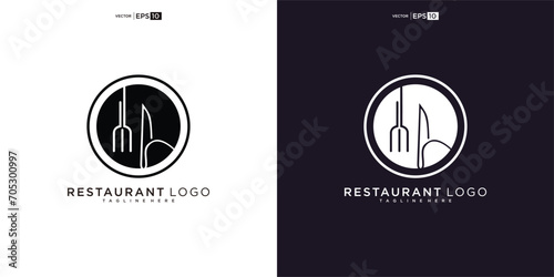 Restaurant logo with spoon and fork icon, modern concept