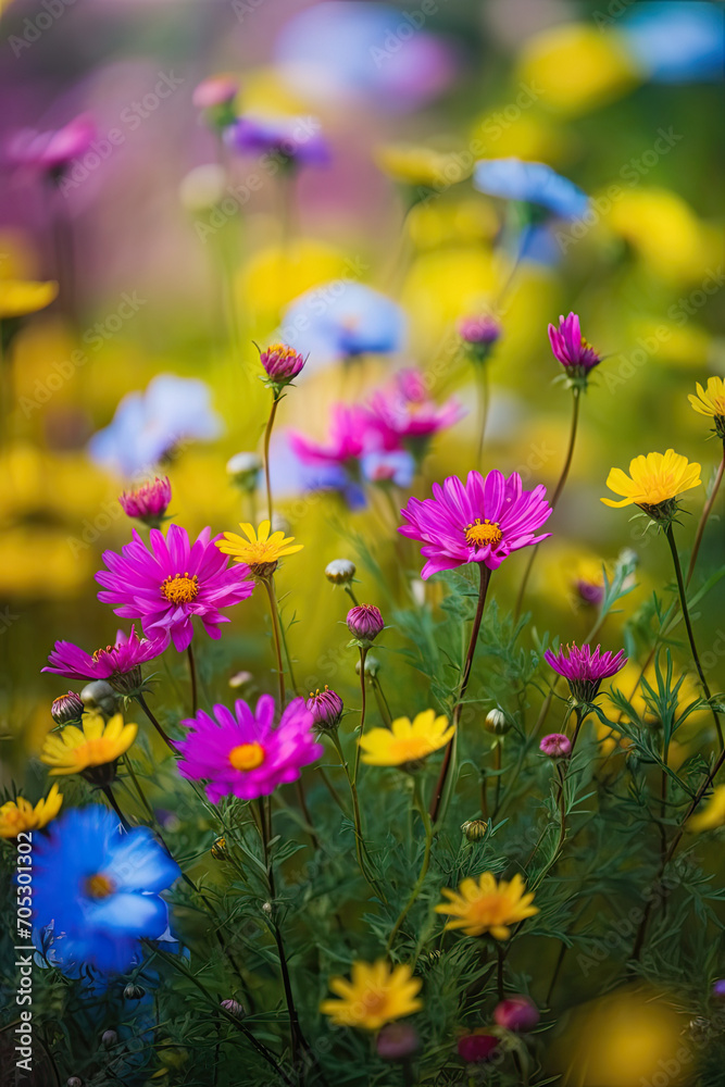 blue and pink blooming flower field 