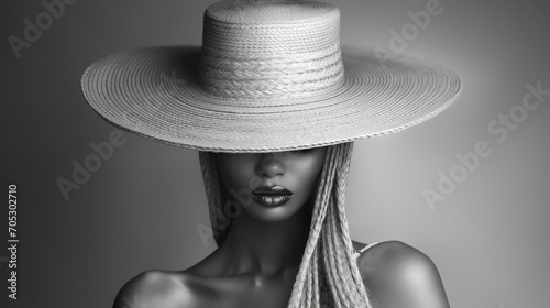 Woman with Braids Under a Wide-Brimmed Straw Hat