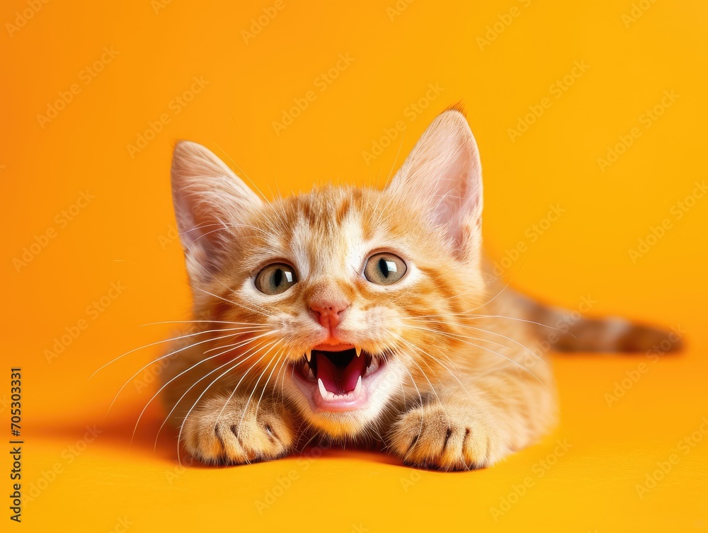Cute kitten on a yellow background Cute kitten on a yellow background