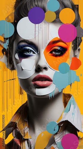 Colorful portrait of a woman with circles on her face photo