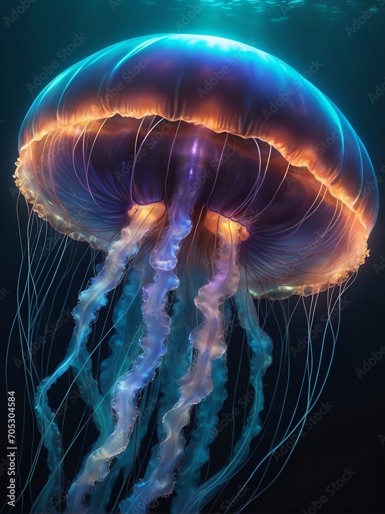 a large jellyfish that swims in the depths of the ocean, in its natural environment.