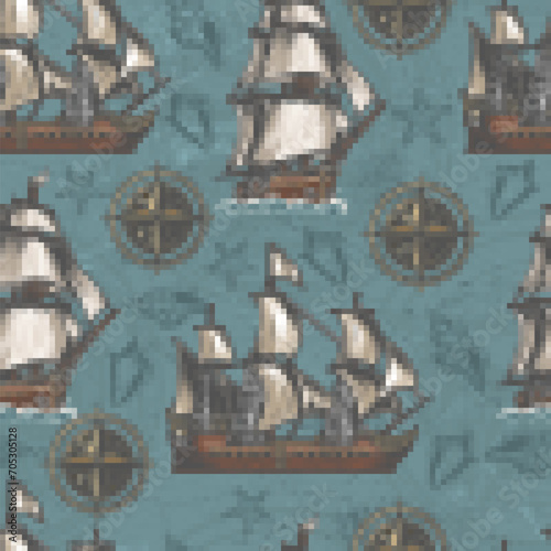 Sailing ship colorful pattern seamless