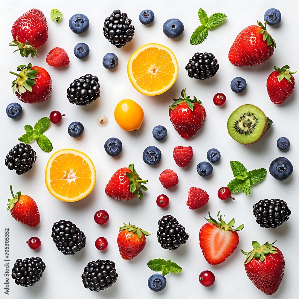 Various colorful fruits, white background Various colorful fruits, white background