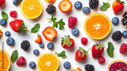 Various colorful fruits  white background