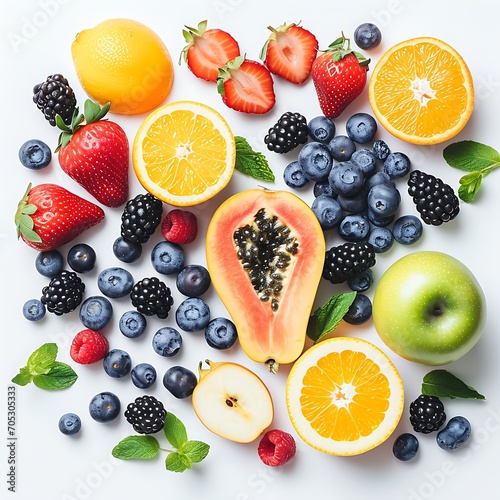 Various colorful fruits  white background