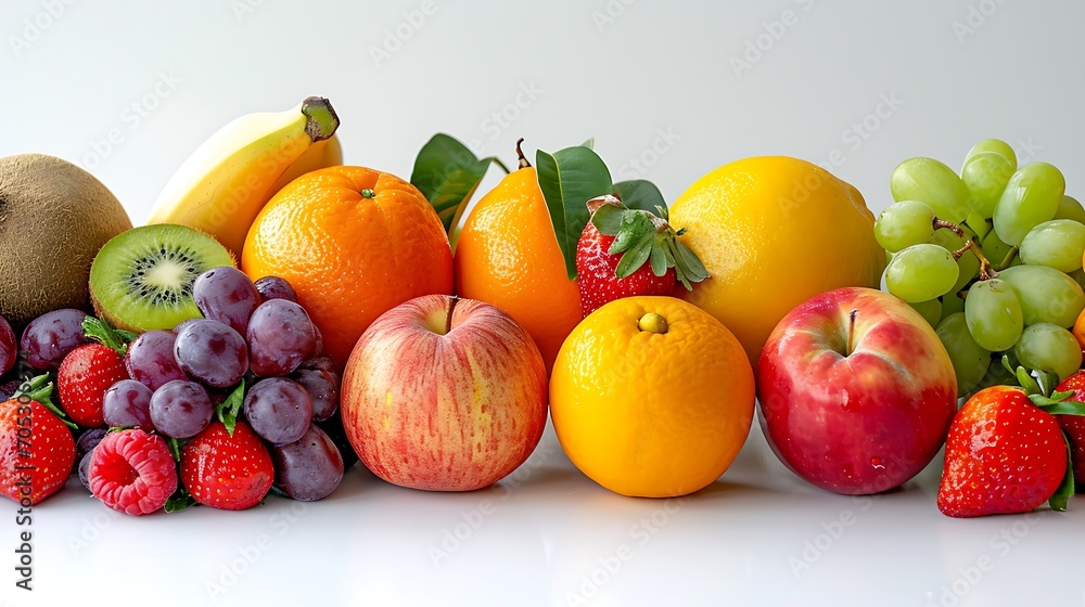 Various colorful fruits, white background Various colorful fruits, white background