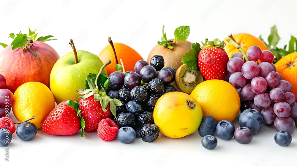 Various colorful fruits, white background