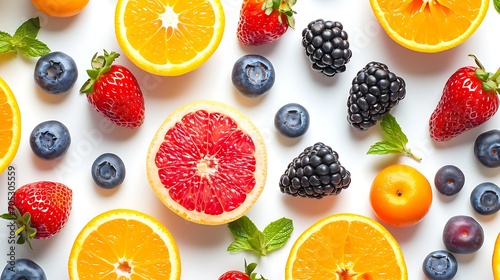 Various colorful fruits  white background