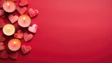 Red Background With Empty Space With Pink Heartshaped Candles  

