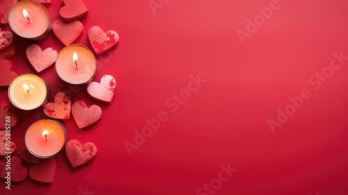 Red Background With Empty Space With Pink Heartshaped Candles    © Didikidiw61447