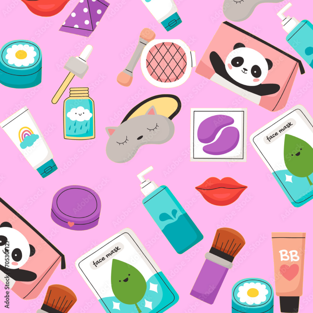 seamless pattern with cosmetics and accessories